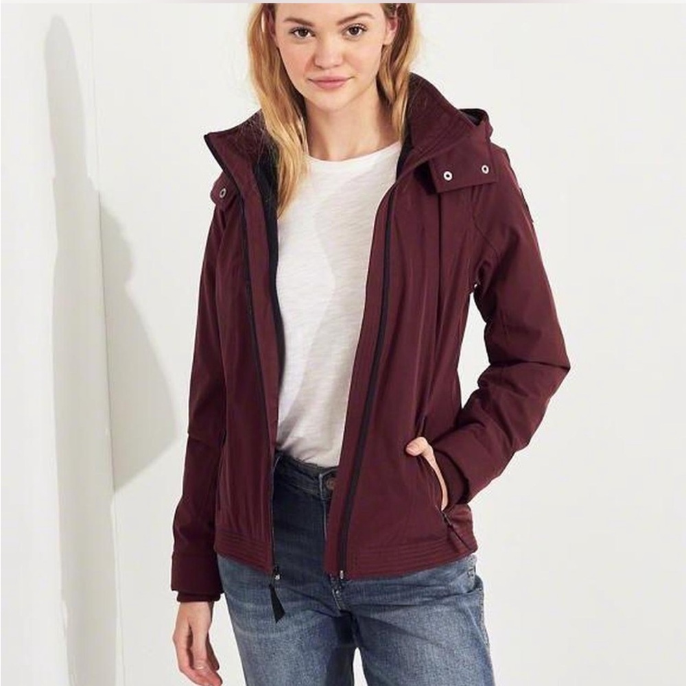 Hollister Burgundy All-Weather Jacket Fleece Lined Hooded | Size S